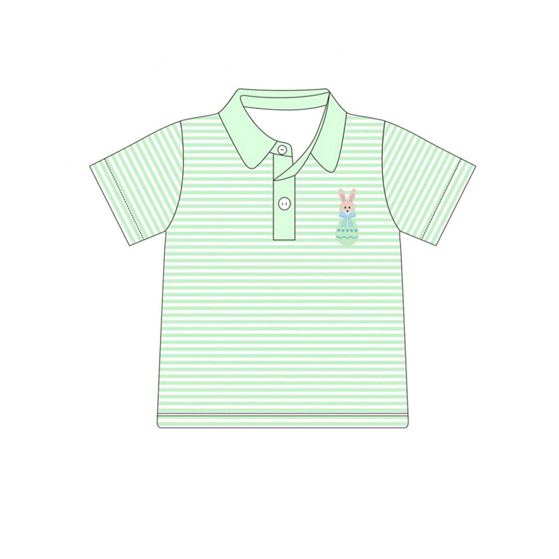 BT1046 Easter Bunny Egg Green Striped Polo Short-sleeved Top Boys Outfits 202503 RTS