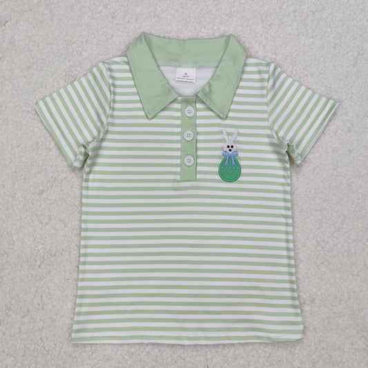 BT1046 Easter Bunny Egg Green Striped Polo Short-sleeved Top Boys Outfits 202503 RTS