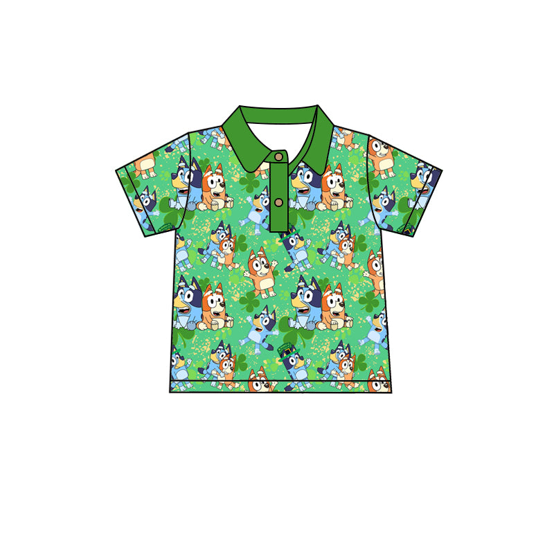 Preorder BT1051 St. Patrick's Day bluey four-leaf clover short sleeve top