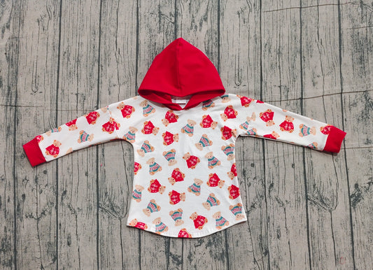 BT1056 Bear Red and White Hooded Long-Sleeved Boys Top 202511 RTS