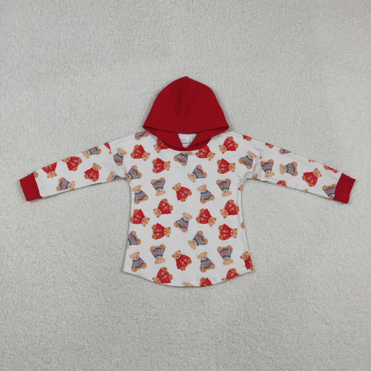 BT1056 Bear Red and White Hooded Long-Sleeved Boys Top 202511 RTS