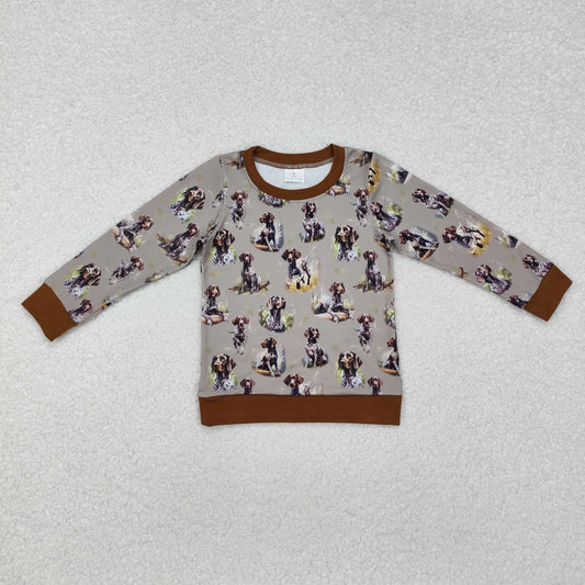 BT1059 Spotted Puppy Grey-Green Long-Sleeved Boys Top RTS 202509