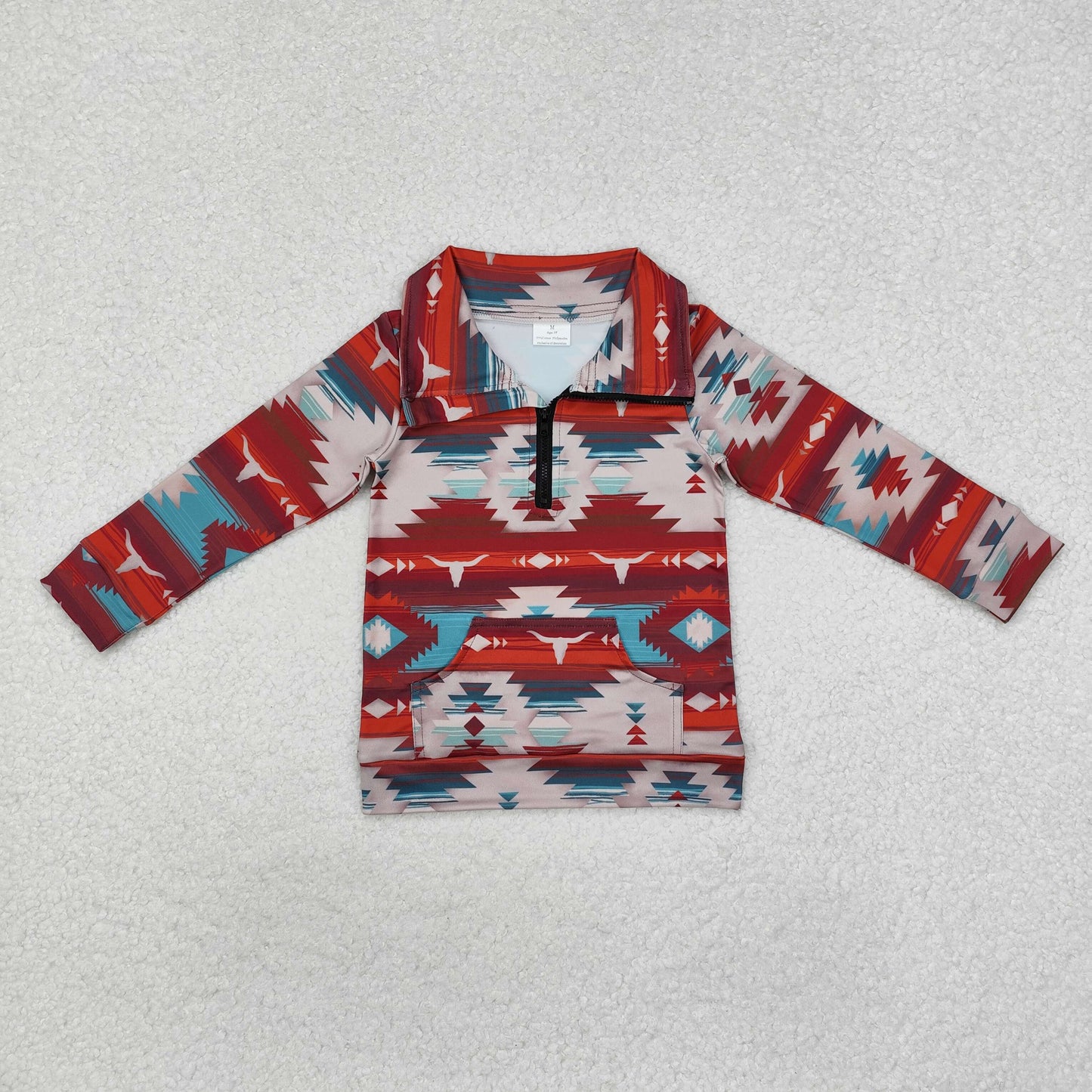 BT1065 RTS Boys red graph cattle pattern stand-up long sleeve top with pocket casual shirts 202412