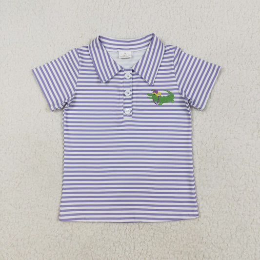 BT1092 Purple Striped Crocodile Polo short sleeve t-shirts baby boys boutique summer outfit 202501RTS