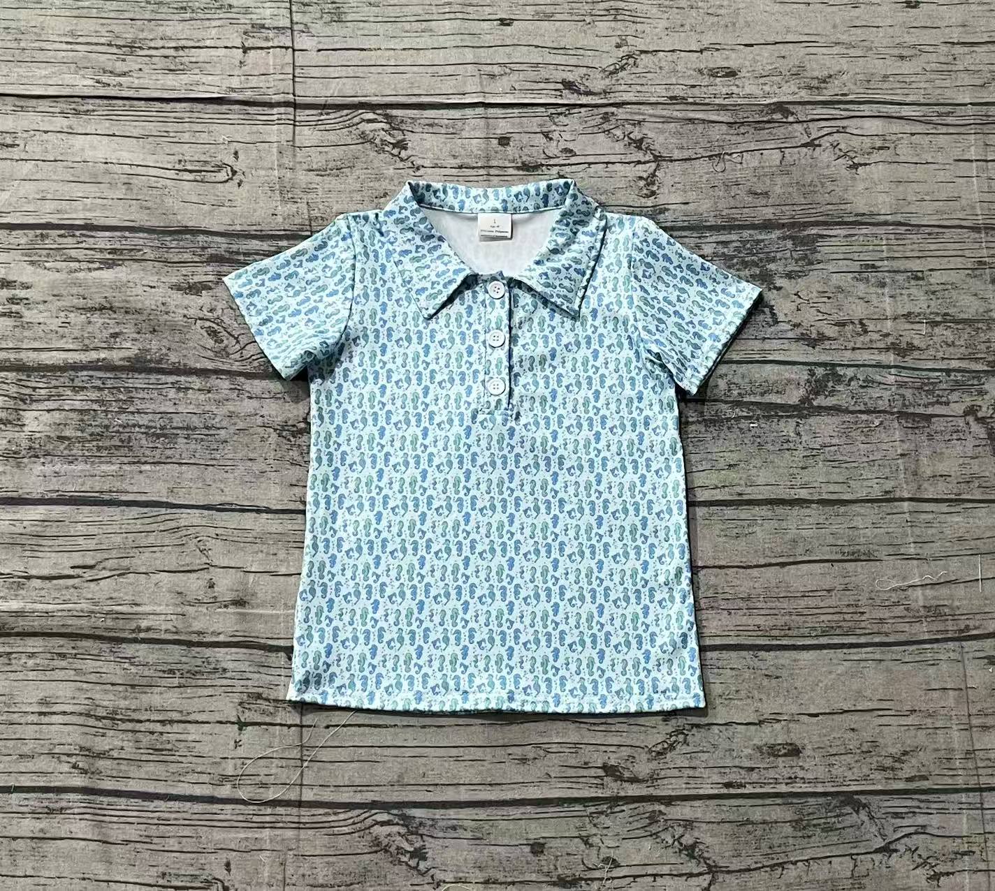 NO MOQ Preorder BT1113 Seahorse Blue Polo Short Sleeve Boys Top Shirts 202601