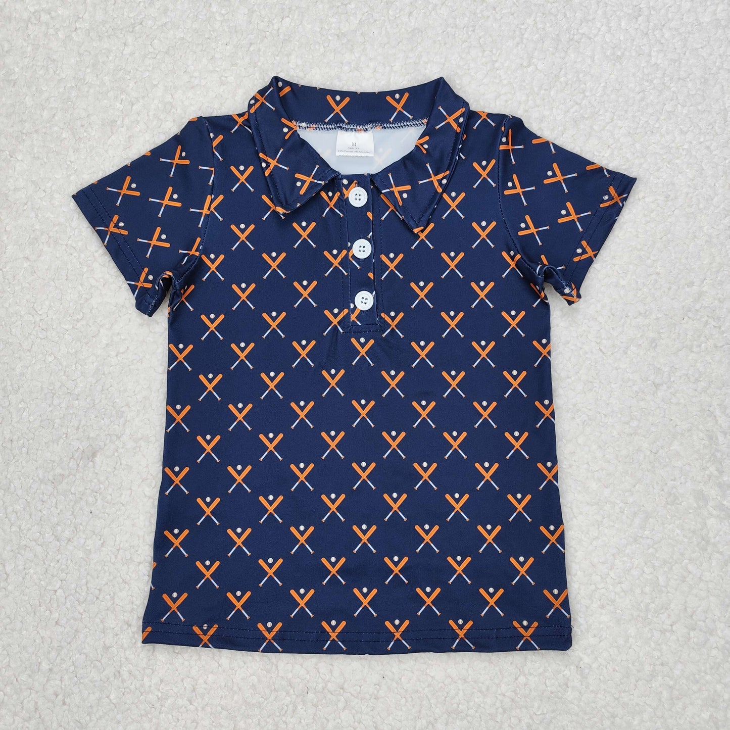 BT1120 Navy Blue Baseball Polo Button Short Sleeve Top Shirts Boys Boutique clothes 202503 RTS
