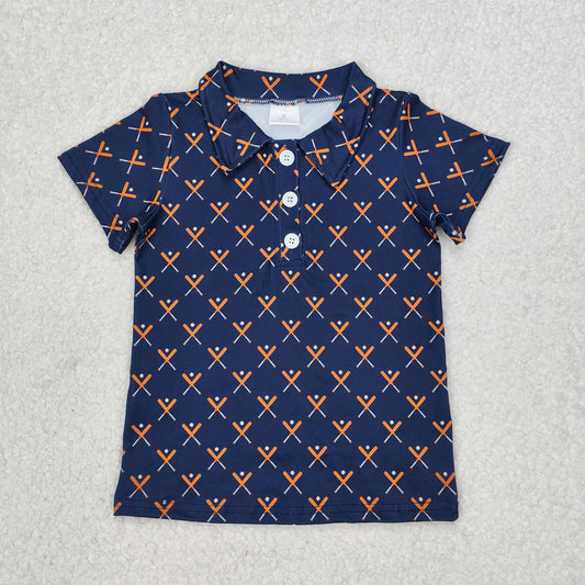 BT1120 Navy Blue Baseball Polo Button Short Sleeve Top Shirts Boys Boutique clothes  202503 RTS