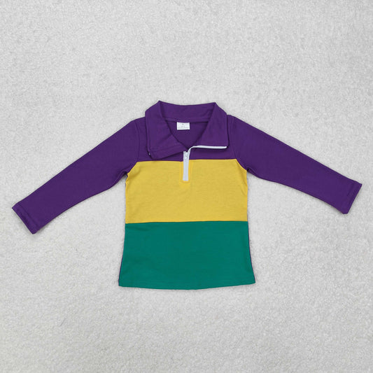 BT1130 Mardi Gras Clothing Purple Yellow Green stand-up long sleeve Boys boutique outfit 202501