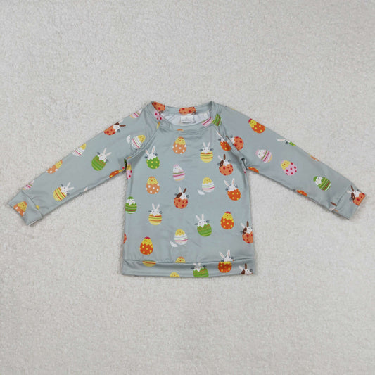 BT1137 Easter Bunnies Grey long sleeve top Boys boutique outfit 202502 RTS