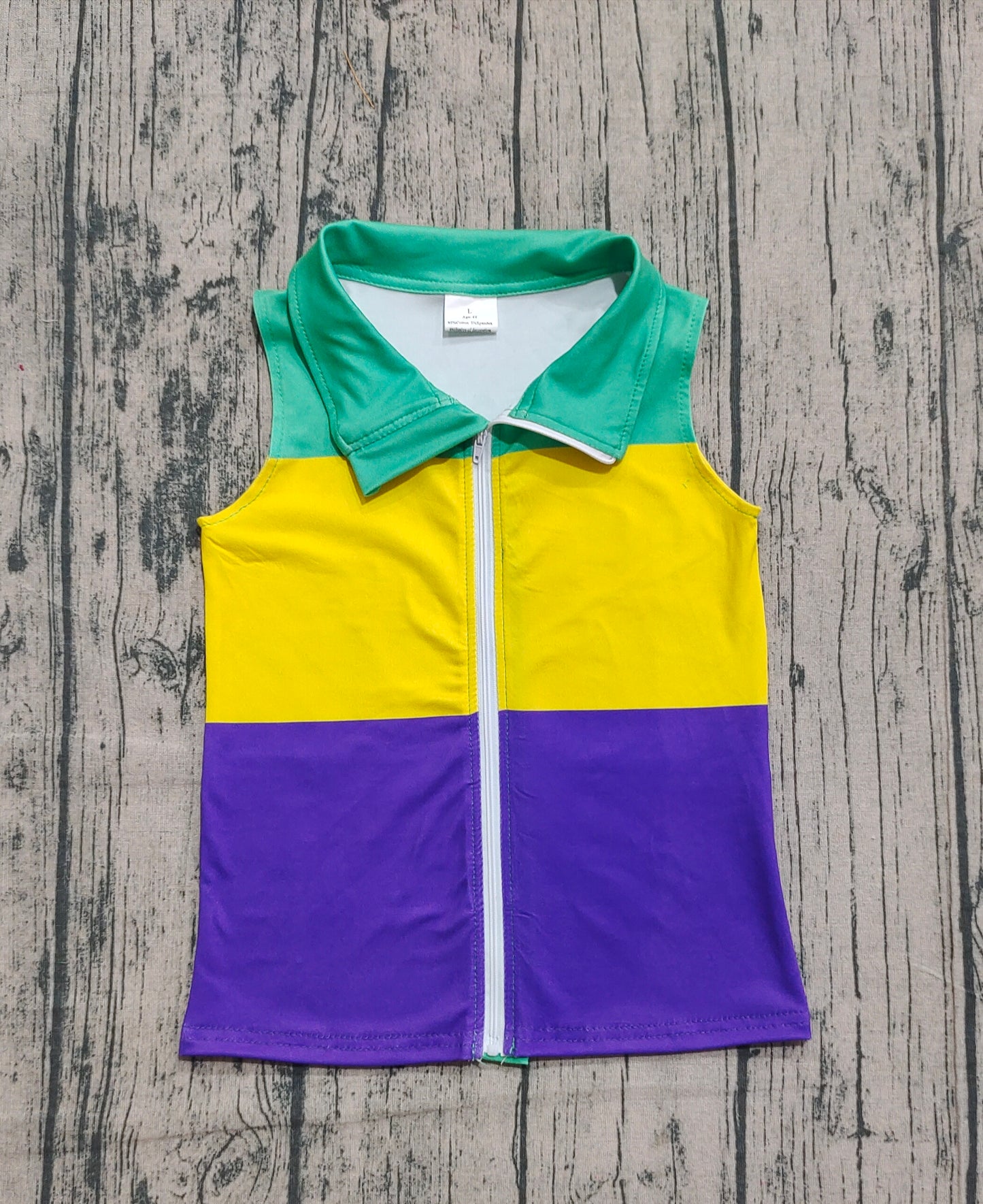 BT1157 Mardi Gras Stripe Boys Zipper Vest 202510 RTS