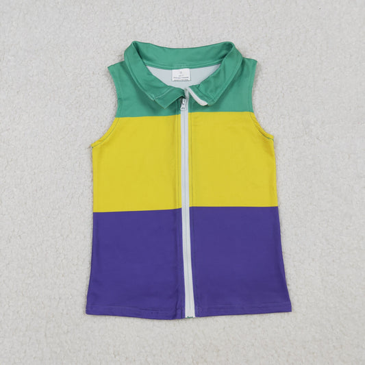 BT1157 Mardi Gras Stripe Boys Zipper Vest 202510 RTS