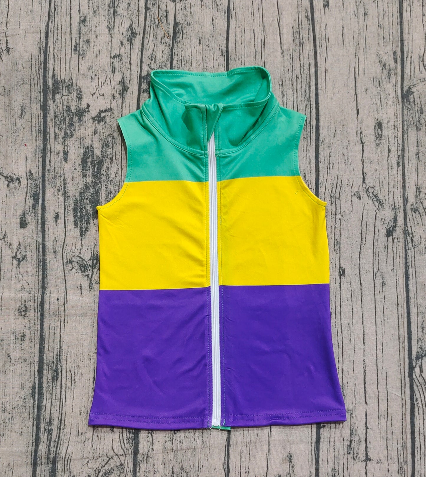 BT1157 Mardi Gras Stripe Boys Zipper Vest 202510 RTS