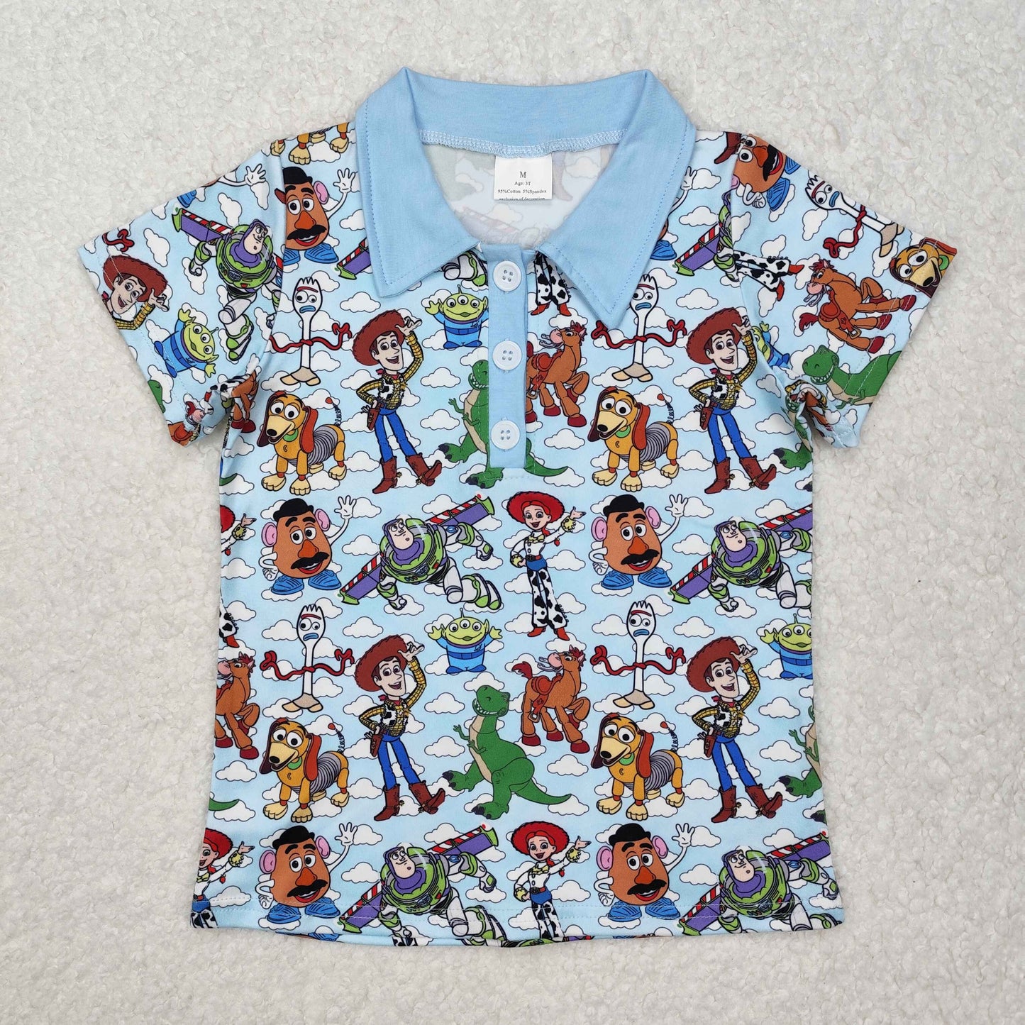 BT1158 Blue Cartoon Pattern Polo short sleeve t-shirts baby boys boutique outfit 202501RTS