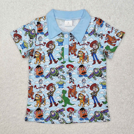 BT1158 Blue Cartoon Pattern Polo short sleeve t-shirts baby boys boutique outfit 202501RTS