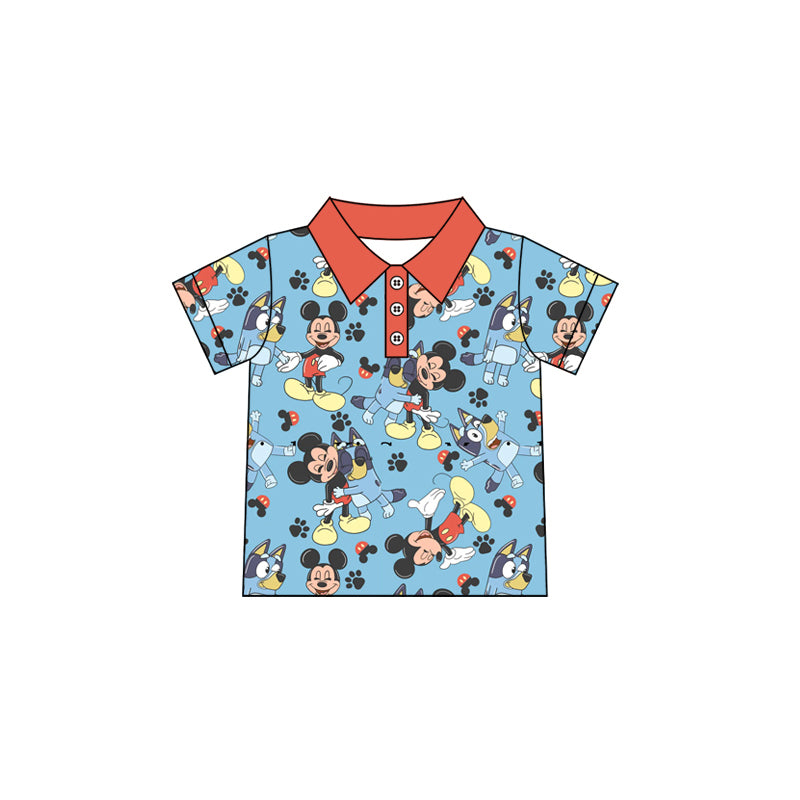 Preorder BT1159 Baby Boy Cartoon Mickey Mouse Pattern Orange Polo Short sleeve Top boutique summer sets 202501
