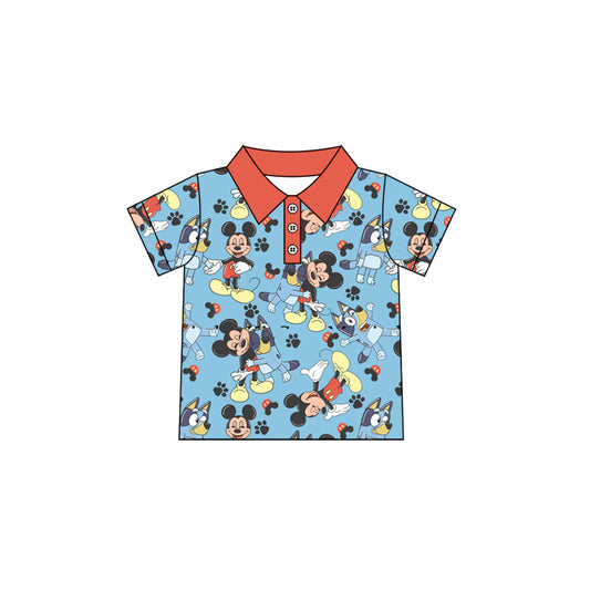 Preorder BT1159 Baby Boy Cartoon Mickey Mouse Pattern Orange Polo Short sleeve Top boutique summer sets 202501