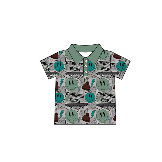 Preorder BT1160 MAMA'S Boy Dark Green Smile Lightning Polo T-shirts Boy Summer clothes 202501