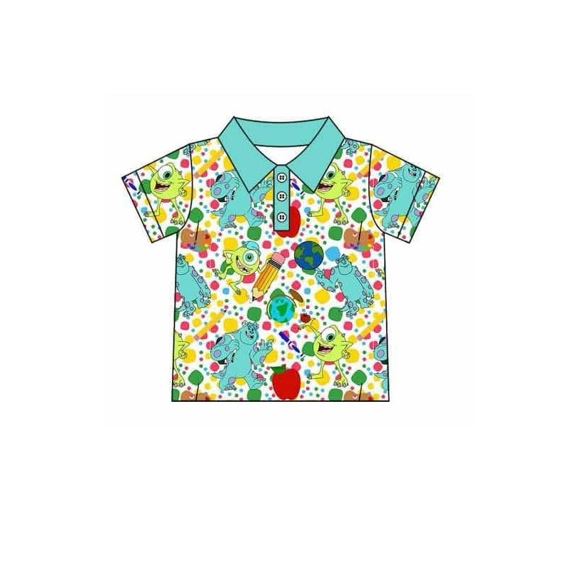 preorder BT1188 Cartoon monster Blue Green button short sleeve shirts Boys Boutique Summer outfit 202502