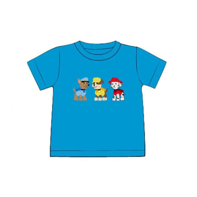 preorder BT1189 Blue Cartoon Puppy short sleeve shirts Boys Boutique Summer outfit 202502