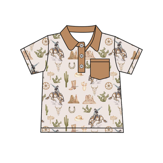 preorder BT1196 Cactus Horse Rodeo shirts brown polo short sleeve top Boys Boutique outfit 202502