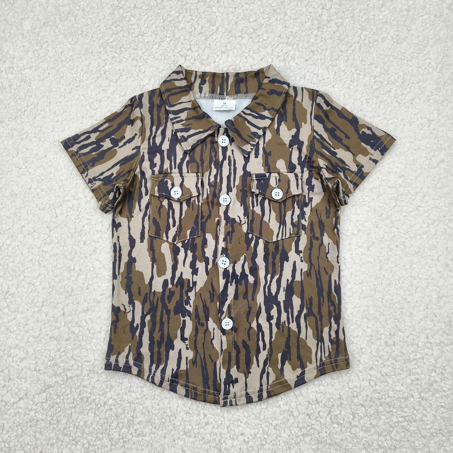 BT1201 Brown Camo Pocket Button Polo Short Sleeve Top Shirts Boys Boutique Outfits 202504 RTS