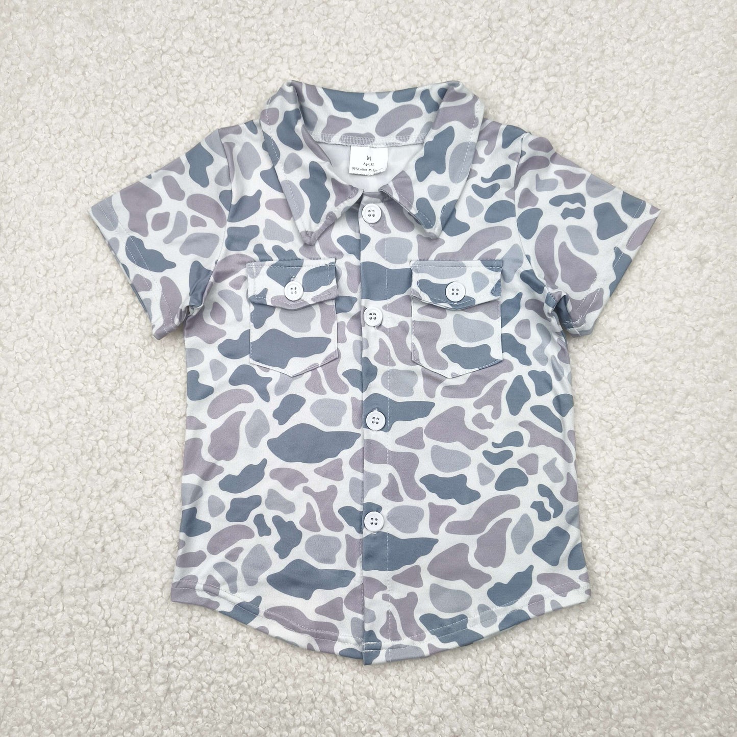 BT1202 Grey Camo Pocket Button Polo Short Sleeve Top Shirts Boys Boutique clothes 202504 RTS