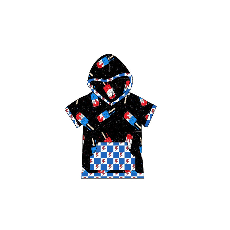 preorder BT1203 4th of July Black Blue Plaid lightning ice cake star hoodie Short Sleeve Top Shirts Boys Boutique clothes 202503