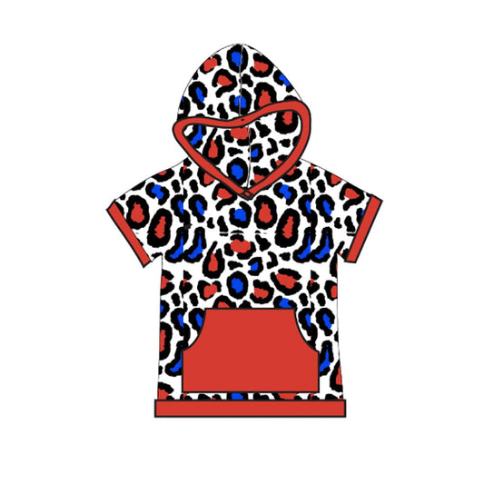 preorder BT1204 4th of July Red blue Leopard pocket hoodie Short Sleeve Top Shirts Boys Boutique clothes  202503