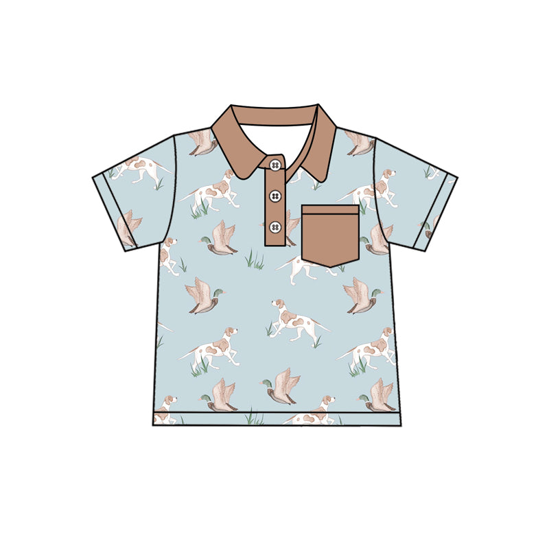 preorder BT1208 Duck Puppy hunting Blue Brown Polo Short Sleeve Top Shirts Boys Boutique clothes 202503