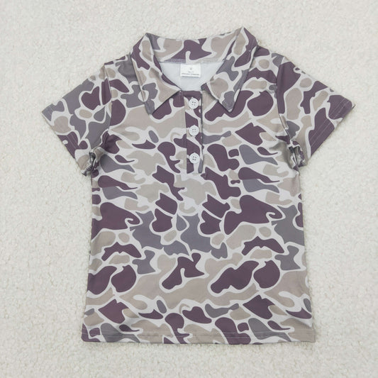 BT1211 Grey Brown Camo  Polo Short Sleeve Top Shirts Boys Boutique clothes  202404 RTS