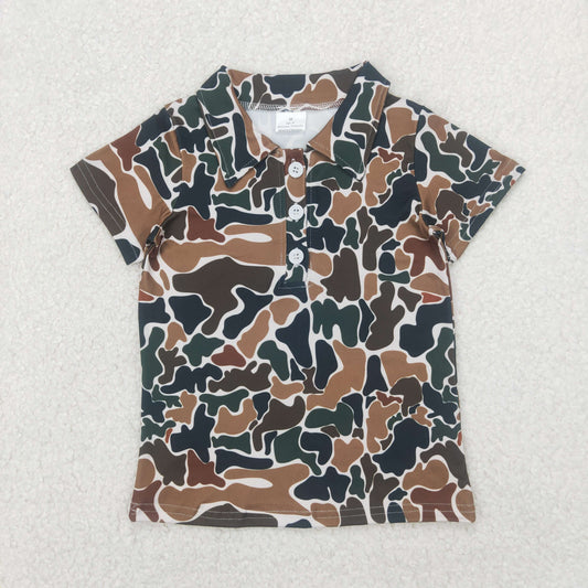 BT1213 Brown Green Camo  Polo Short Sleeve Top Shirts Boys Boutique clothes  202404 RTS