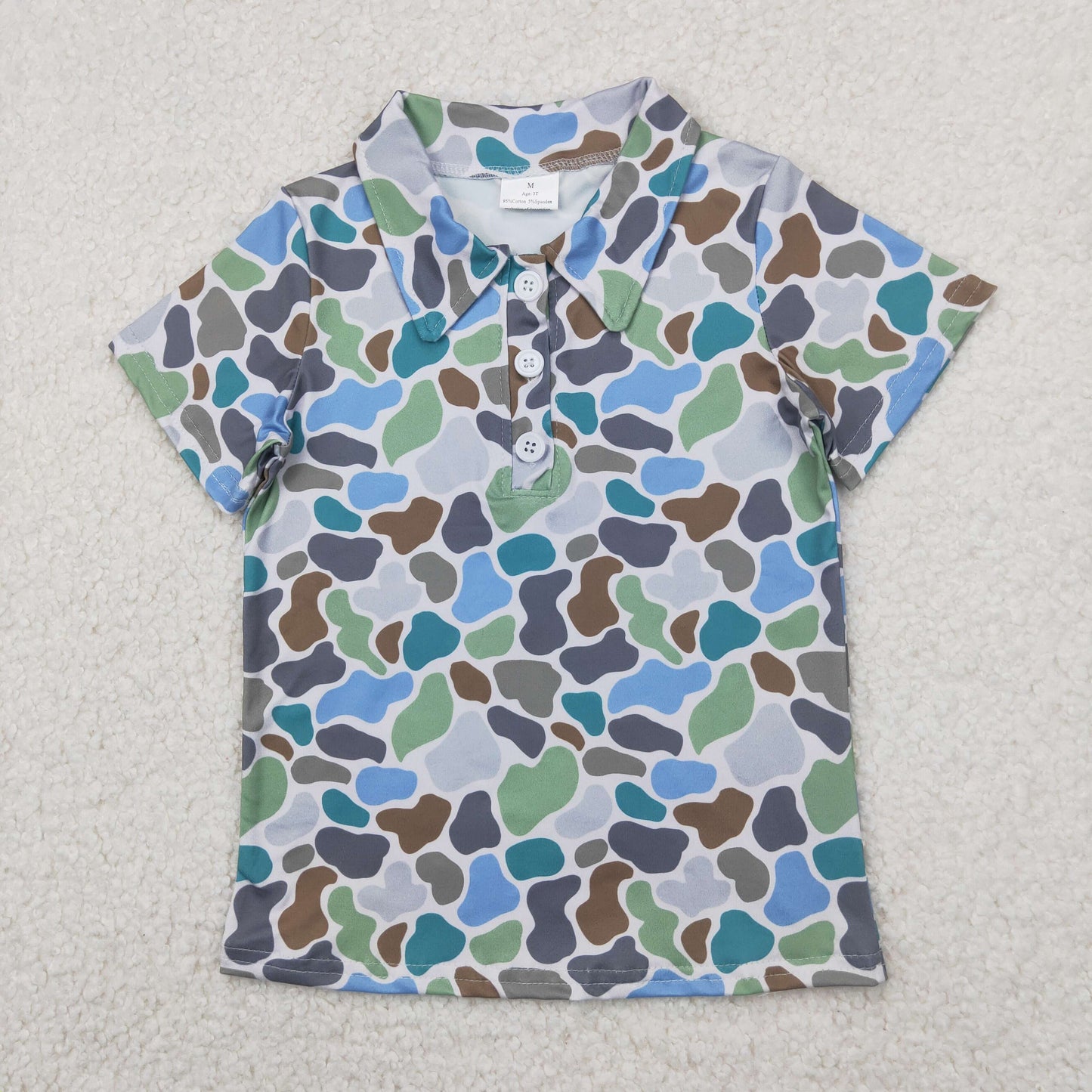 BT1214 Blue Green Camo Polo Short Sleeve Top Shirts Boys Boutique clothes 202404 RTS