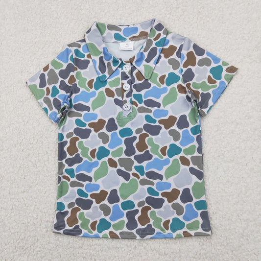 BT1214 Blue Green Camo Polo Short Sleeve Top Shirts Boys Boutique clothes  202404 RTS