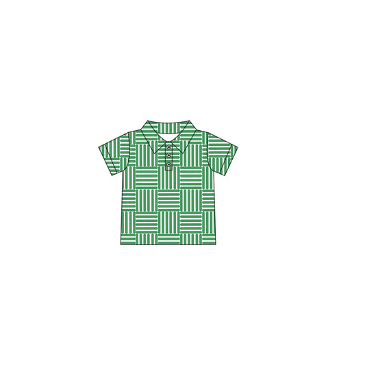 promotion BT1216 Green White Striped Button Polo Short Sleeve Top Shirts Boys Boutique clothes  202503
