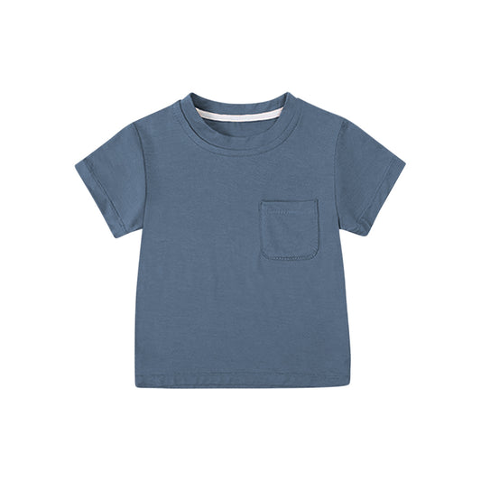 preorder BT1219 Pure Dark Blue Short Sleeve Top Shirts Boys Boutique Outfits 202503