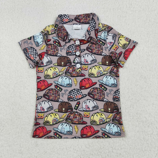 BT1228 Cartoon Cars Hat Lightning Brown Polo Short Sleeve Top Boys Shirts  202507 RTS