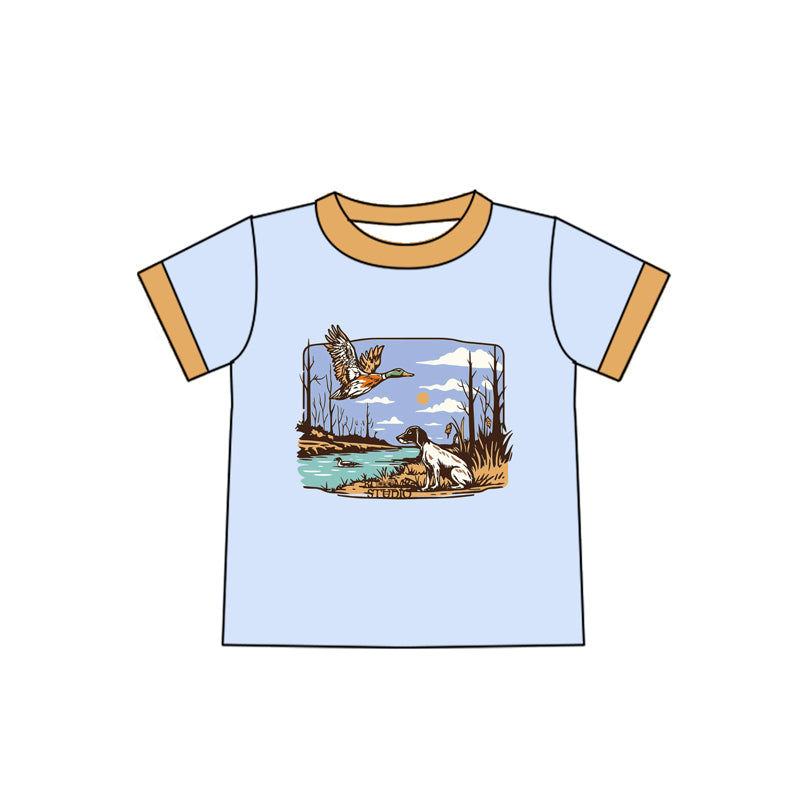 preorder BT1238 Duck Puppy Orange Blue Short Sleeve Top Shirts Boys Boutique Outfits 202504