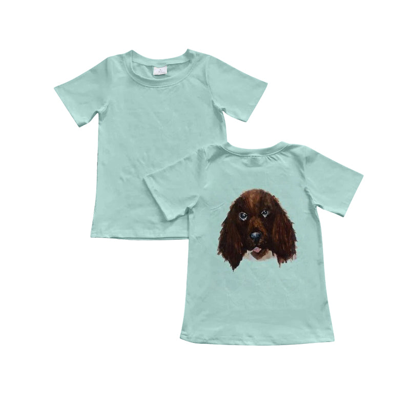 preorder BT1239 Puppy Blue Green Short Sleeve Top Shirts Boys Boutique Outfits 202504