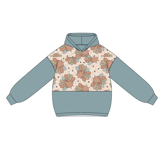 Preorder BT1246 Boys Turkey Star Haze Blue Hooded Long Sleeve Top 202505