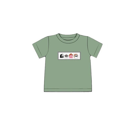 preorder BT1248 Halloween Mask Ghost Green  Short Sleeve Top Shirts Boys Boutique Outfits  202505