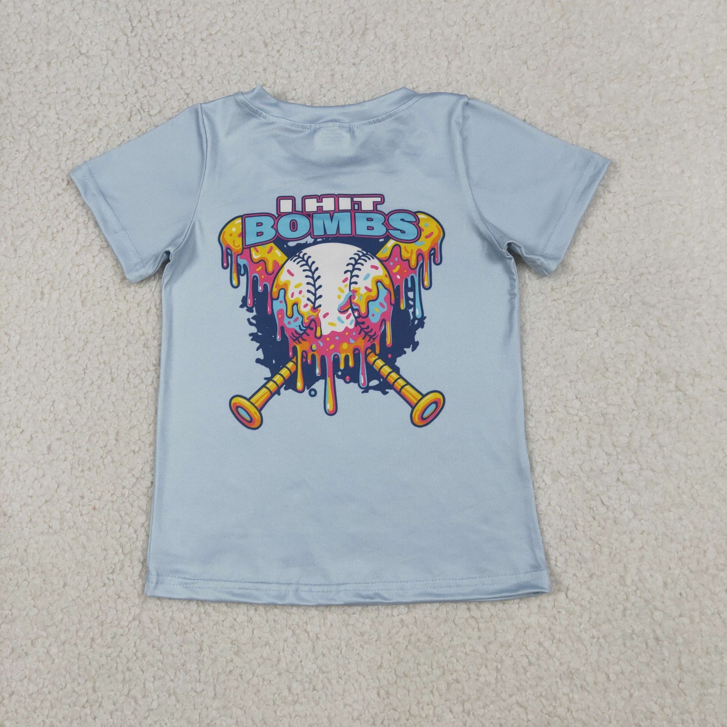 BT1251 Bombs Baseball Light Blue Short Sleeve Boys Top Shirts 202604 RTS