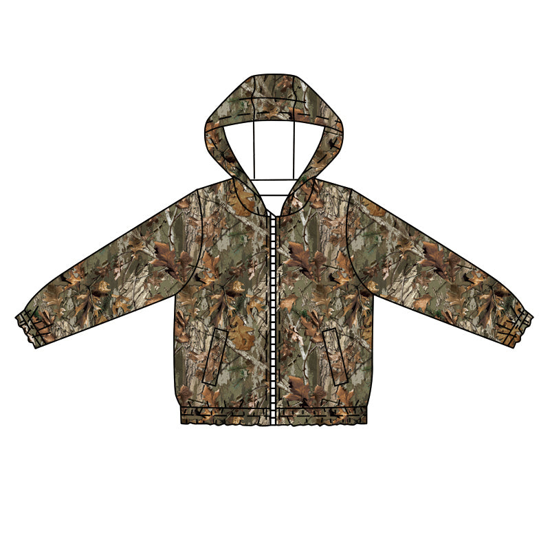 preorder BT1257 Branches Leaf Brown Zippy Hooded Long Sleeve Top Boys Boutique Outfits 202505
