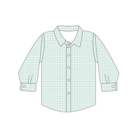 preorder BT1258 Green Plaid Button Polo Long Sleeve Top Boys Boutique Outfits 202505