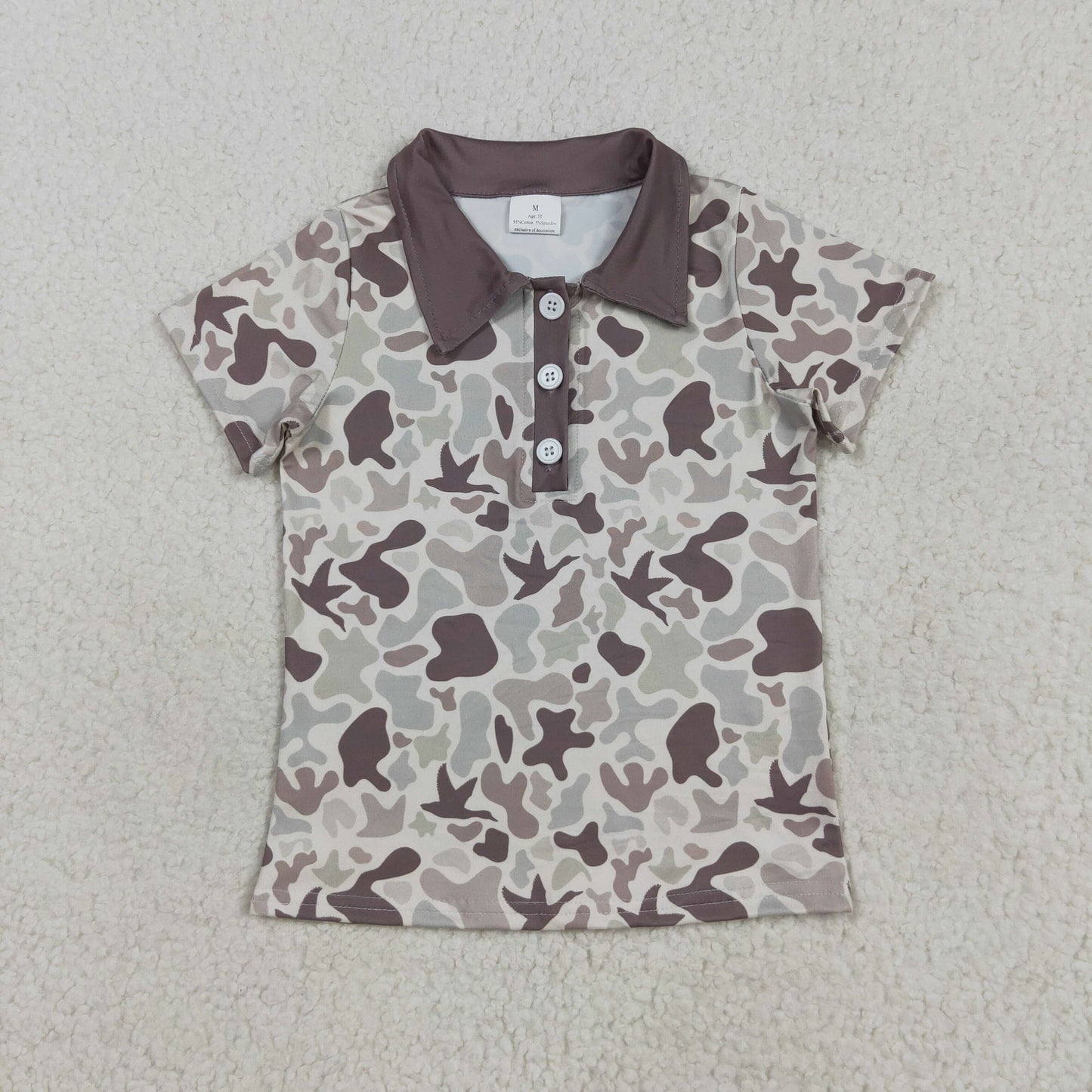 BT1261 Boys Boutique Brown Camo Button Polo Short Sleeves Top 202507 RTS