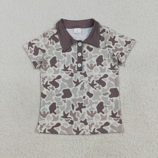 BT1261 Boys Boutique Brown Camo Button Polo Short Sleeves Top 202507 RTS