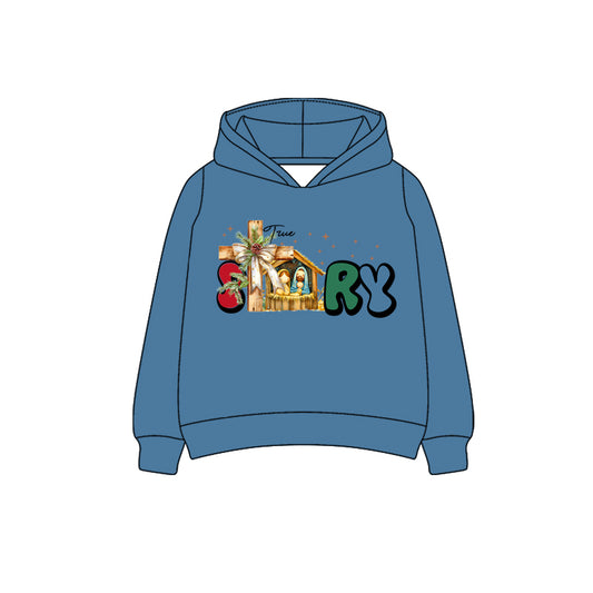 preorder BT1282 Boys Boutique story Jesus Christmas Blue Hooded Long Sleeve Top 202506