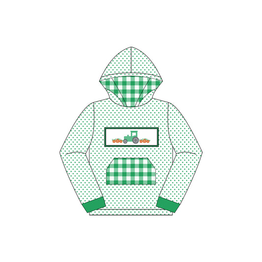 preorder BT1284 Boys Boutique Pumpkin Tractor Green Plaid Pocket Polka Dot Hooded Long Sleeve Top 202507