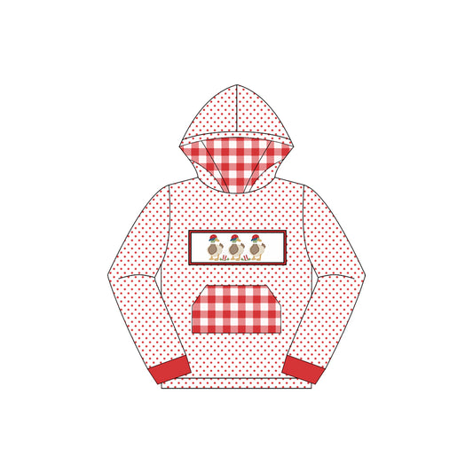 preorder BT1286 Boys Boutique Hat Duck Red Plaid Pocket Polka Dot Hooded Long Sleeve Top 202507