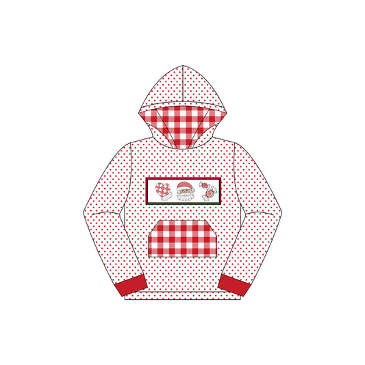 preorder BT1288 Boys Boutique Gloves Santa Candy Red Plaid Pocket Polka Dot Hooded Long Sleeve Top 202507