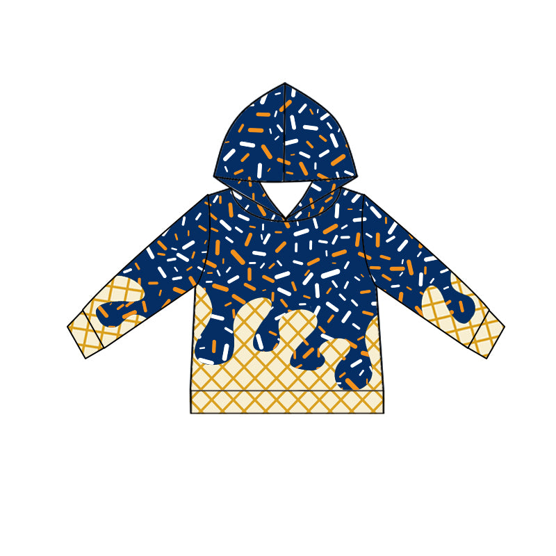 preorder BT1291 Boys Waffle Orange Ice Cream Blue Hooded Long Sleeve Top 202507